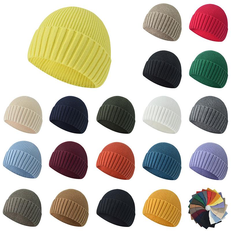 Solid-colour classic knit beanie for men Casual and versatile couple's cold-weather hat Warm woolly hat for women in autumn and winter
