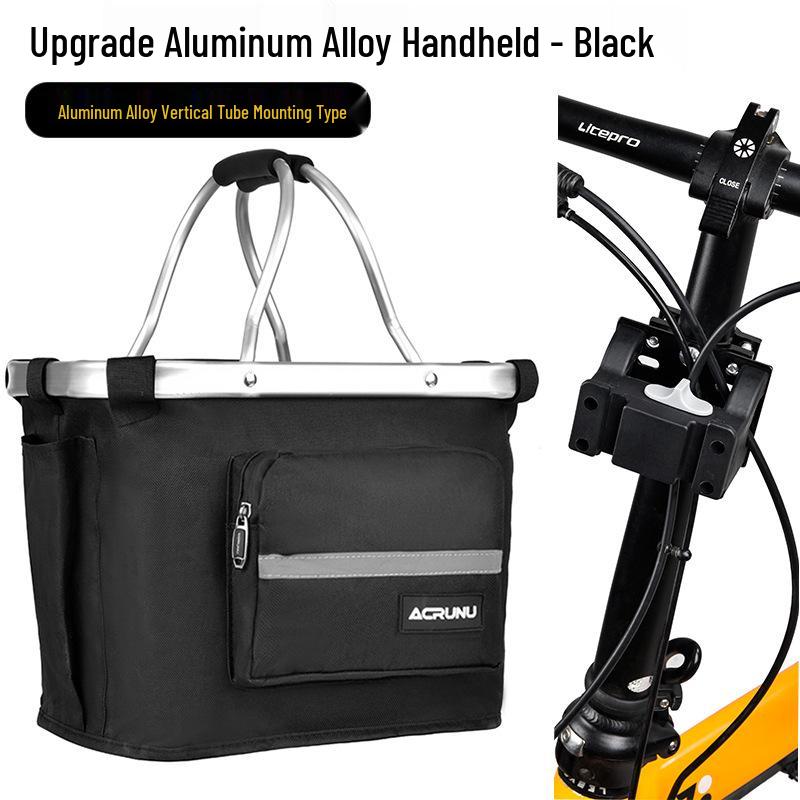 ACRUNU Waterproof Front Basket for Mountain Bike & Electric Scooter - Commuting Foldable Aluminum Alloy Handheld Basket