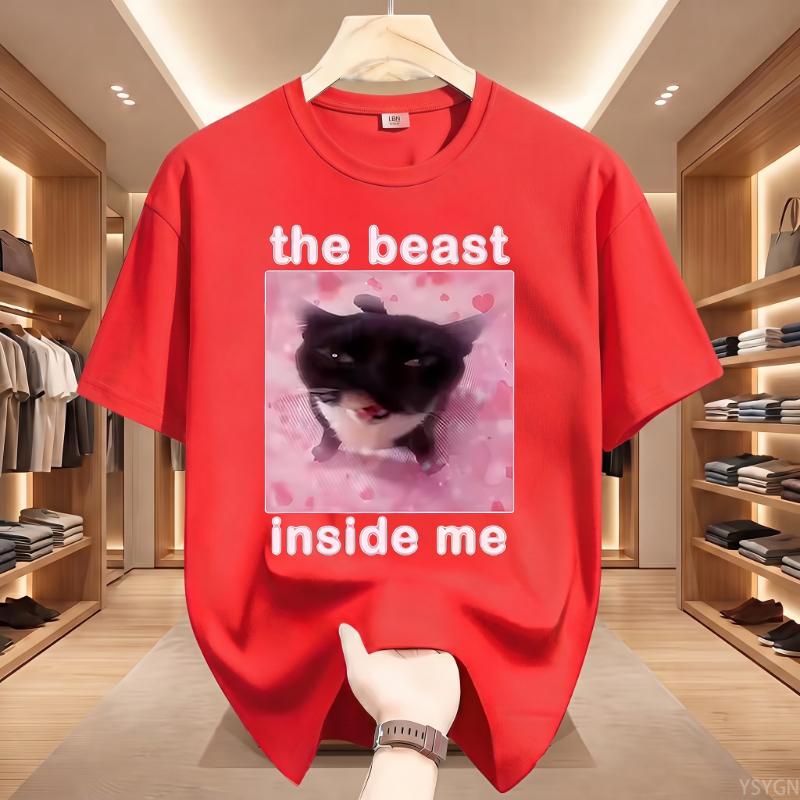 The Beast Inside Me Cat Funny T Shirts Men Cat T-shirt Round Neck Short Sleeve Trendy Tee Shirt T Shirt