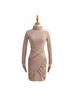 European-Style High Neck Long Sleeve Fleece Dress - Pleated Hot Girl Hip Wrap Skirt
