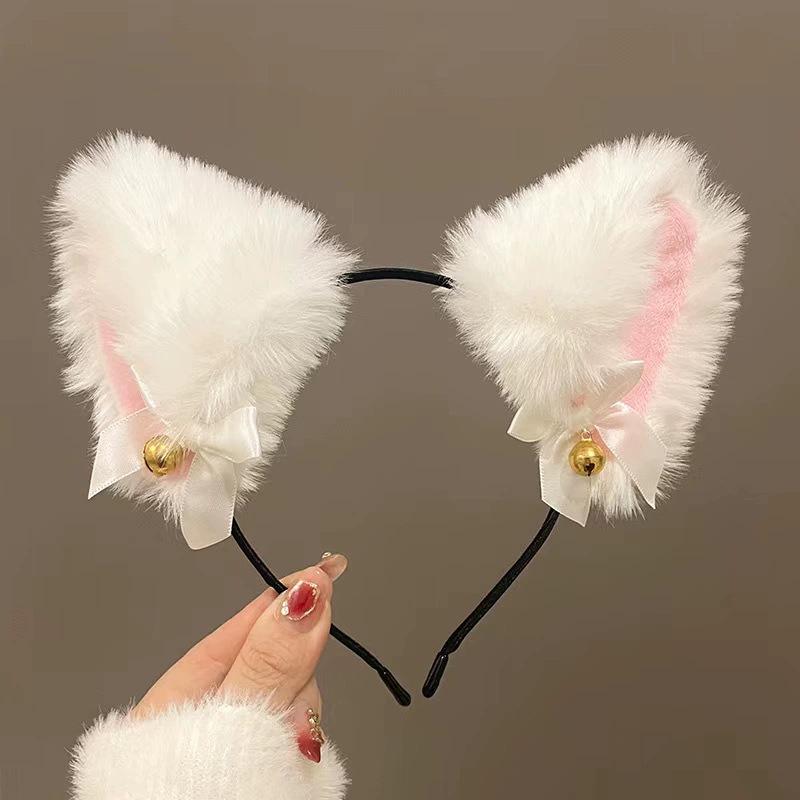 Animal Ear Headband & Lace Eye Mask Set with Bell Choker - Cute Cat, Fox, and Rabbit Ears Hair Accessories