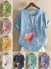 Women's Fashion Love Graphic Printing Shot Sleeve T-shirt Loose Cotton Shirt Casual Loose Summer Blouse Tops Plus Size