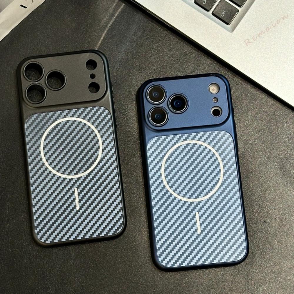 Magnetische Carbonfaser-Handyhülle für For Iphone 17 1 14 13 16 17 Pro Max Plus Offizielles kabelloses Lade-Schutzgehäuse
