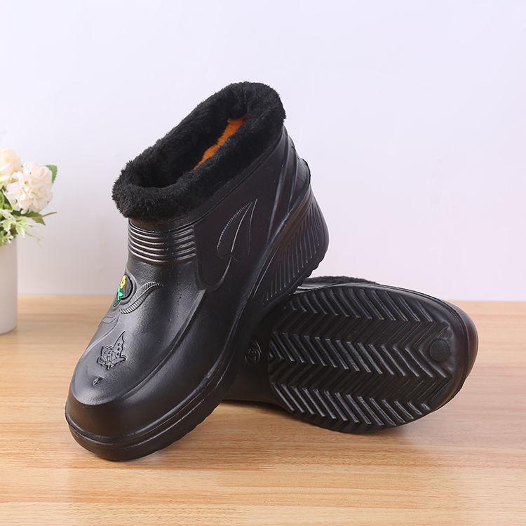 Fashion Waterproof and cashmere snow boots  men and women Rain  laundry kitchen hygiene work EVA warm rain  dirt-resistant cotton shoes.