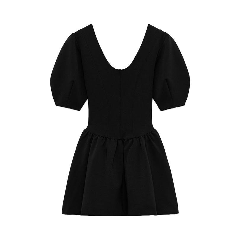 Spring New Women's Clothing French Socialite Style round Neck Puff Sleeves Waist Trimming Short Dress 5584316