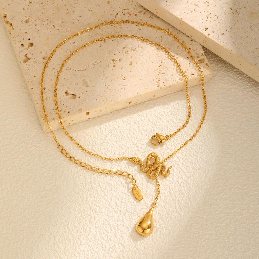 Women'S Jewelry Fashion Geometric Stainless Steel Snake Drop Y-Shaped Gold Necklace 2133
