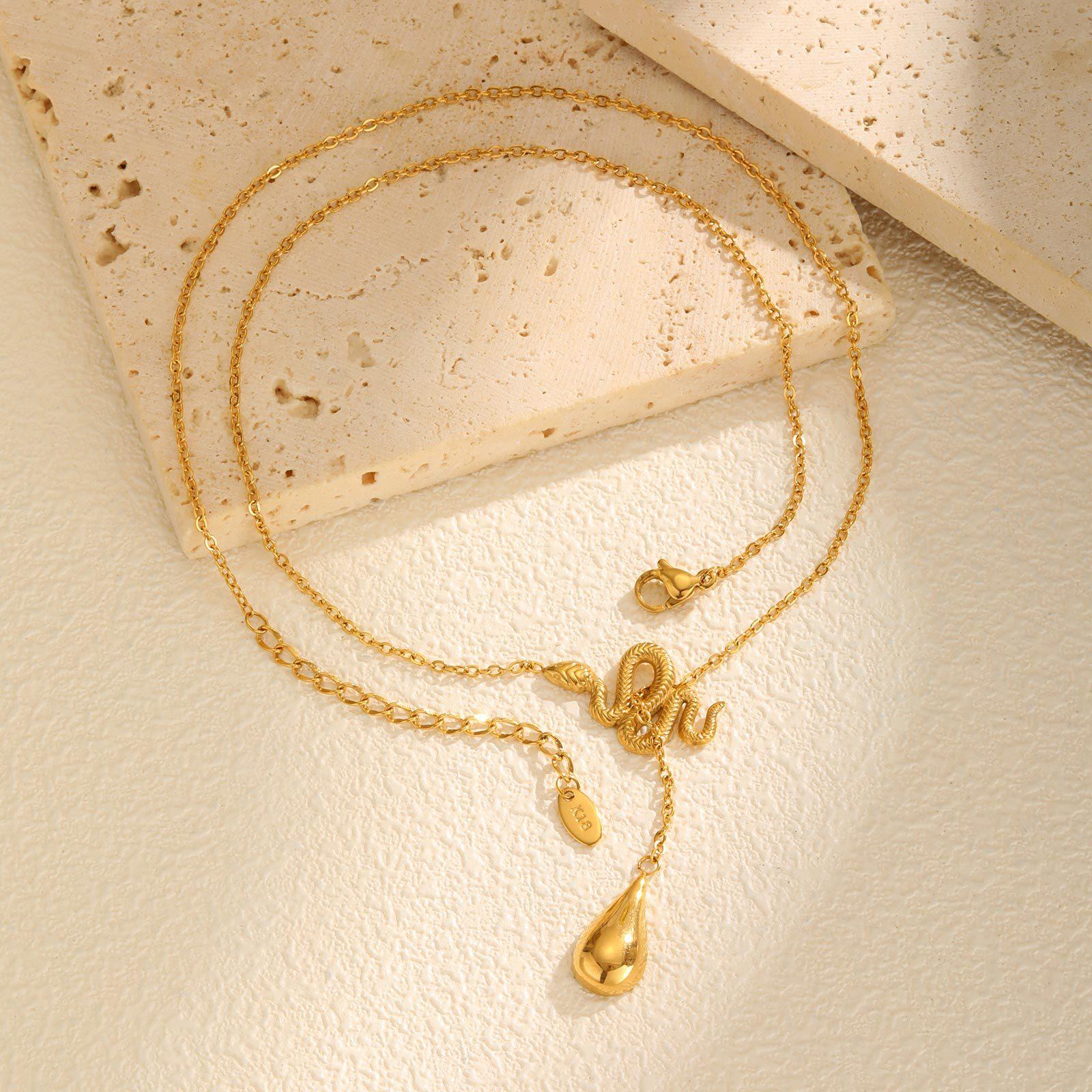 Women S Jewelry Fashion Geometric Stainless Steel Snake Drop Y-Shaped Gold Necklace 2133