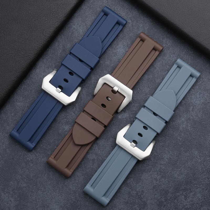 Soft Liquid Nature Silicone 22mm 24mm Black Blue Red Yellow White Green Watch Band Tang Buckle For Panerai Strap Watchband