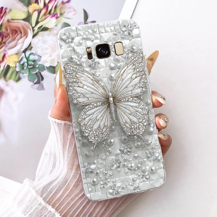 For Samsung Galaxy S8 Case SM-G950F Luxury Flowers Butterfly Painted Cover Soft Silicone Case For Samsung S8 Plus S8+ G955F Bags