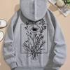Womens Line Flower Print Loose Hoodie Tops Blouse Sweatshirt Casual Long Sleeve Pullover Tops