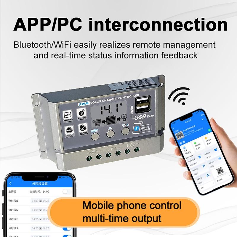 12V/24V 10A/20A/30A/40A/50A High Definition LCD Digital Display Bluetooth Solar Charge Controller Repair PWM Solar Controller