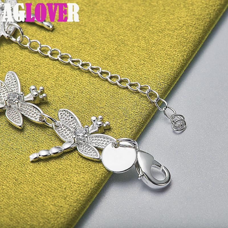 925 Sterling Silber AAA Zirkon Voll 8 Libelle Kettenarmband Schmuck