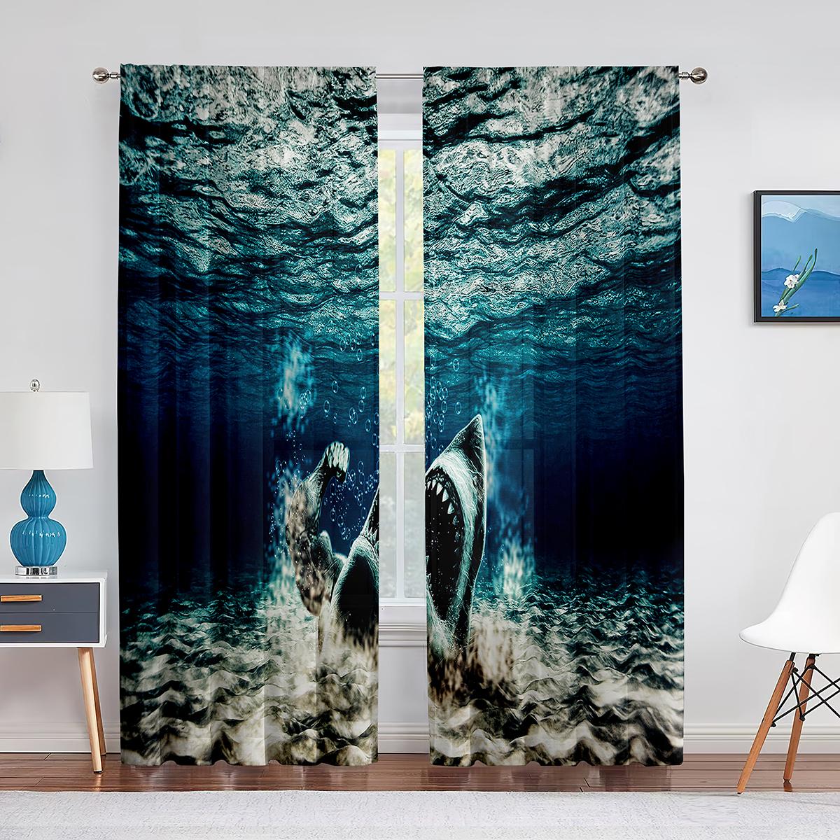 3D Акула Рыба Океан Морская Тема Прозрачная Вуаль Шторы для Гостиной Окна Шифоновые — фото 7