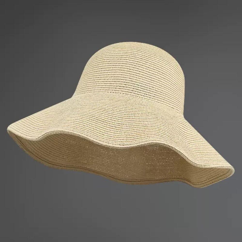 Solid Color Wide Brim Straw Hat Simple Korean Style Weave Bucket Hat Lightweight Soft Beach Hat Outdoor Activities