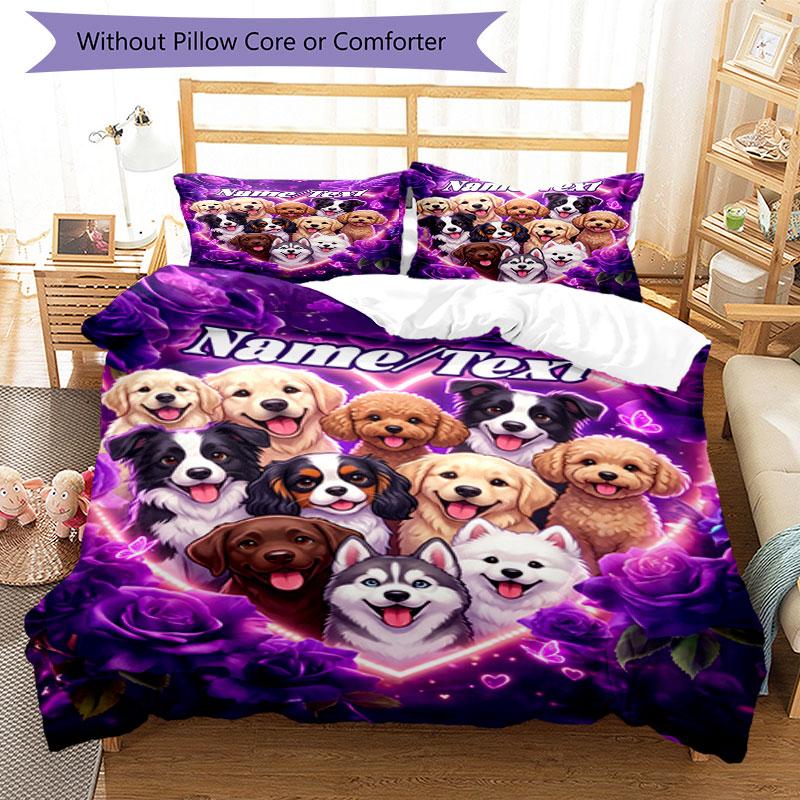 3PC Custom Name Dogs Heart Frame Bedding Set Printed Bedding Set Duvet Cover Closure Includes 1 Duvet Cover & 216 Pillowcases for Bedroom