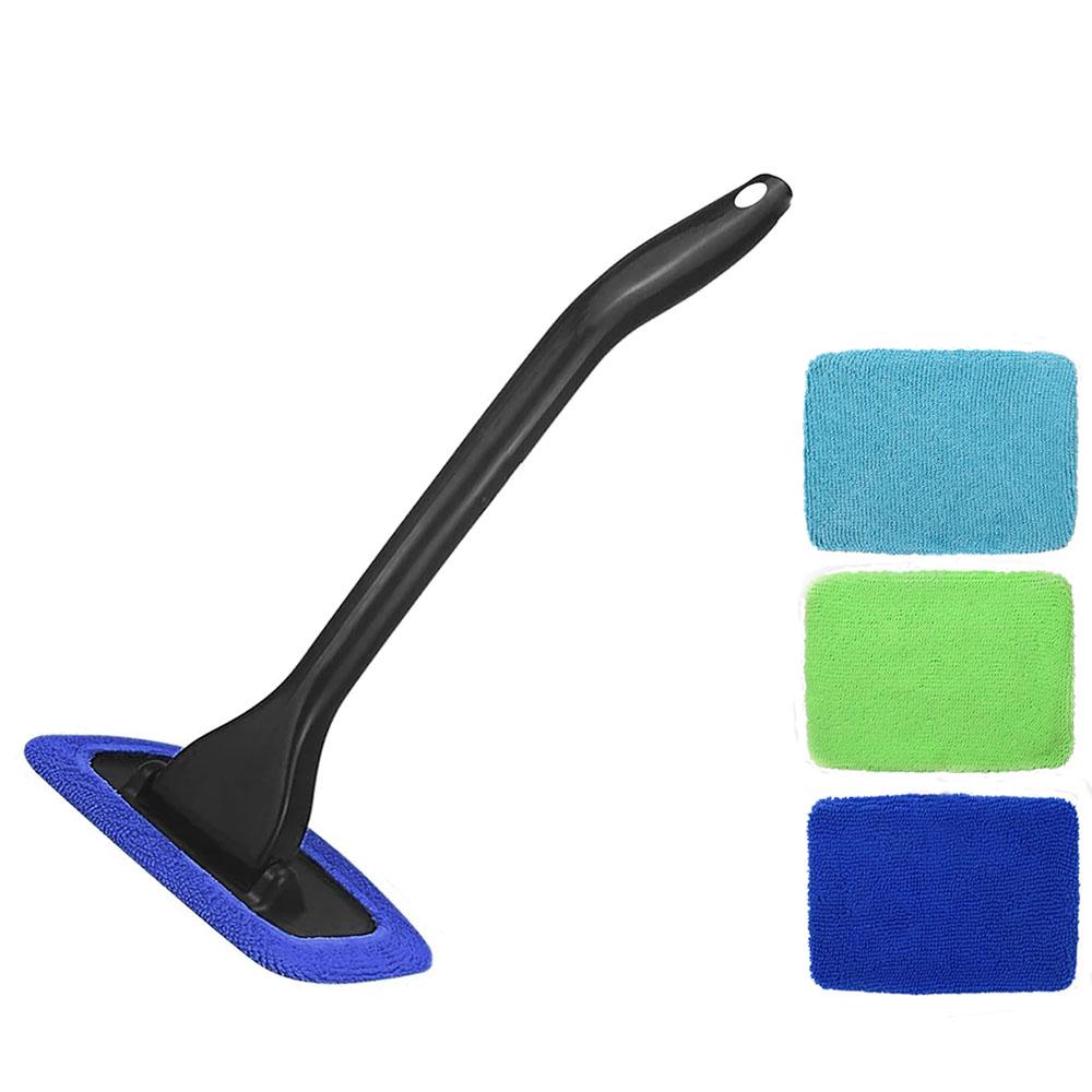 Car Windshield Cleaning Tool Front Windscreen Defogging Brush Household Glass Dust Cleaner with Washable Reusable Microfiber Pad