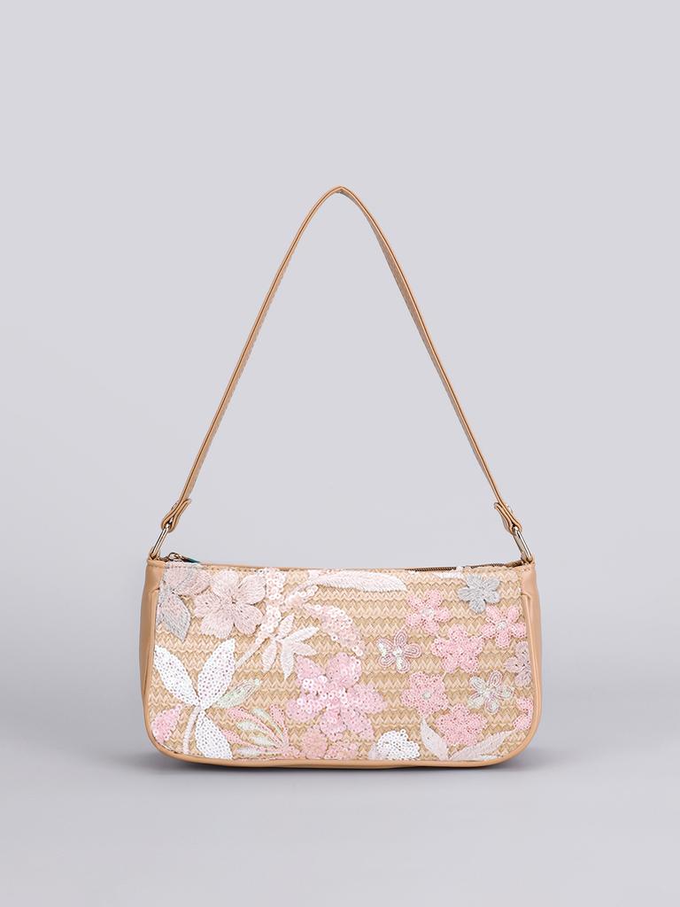 Women's Sparkling Floral Hobo Bag - Botanical Embroidered Shoulder Purse with Adjustable Strap for Spring Summer & Boho Outfits