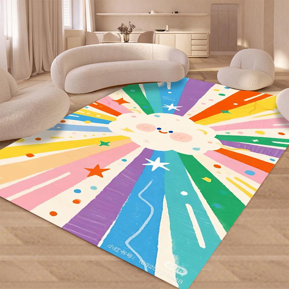 Cartoon Rainbow Cloud Kids Carpet Colorful Star Pattern Floor Mat Rug for Children's Bedroom Living Room Home Decoration