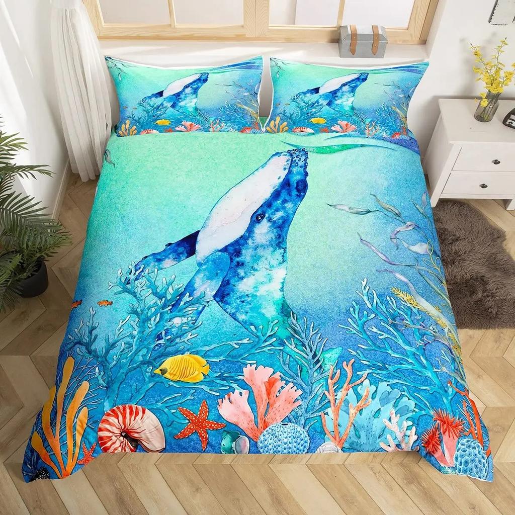 3D Octopus Sea Turtle Duvet Cover Retro Sailboat Crab Reptile Bedding Set Marine Mediterranean Style Jellyfish Comforter Cover