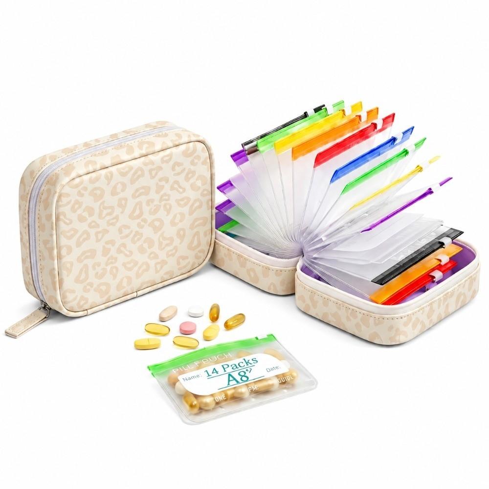 with14 Zippered Pouches Pill Pouch Organizer BPA-Free Medicine Case Daily Travel