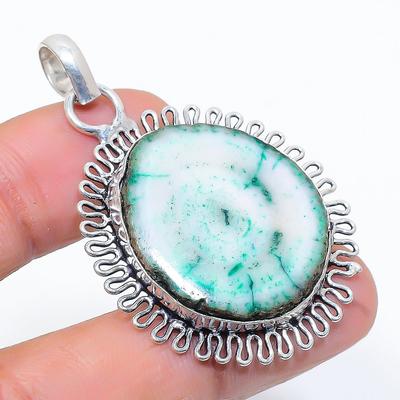 Natural Green Solar Quartz Gemstone 925 Sterling Silver Pendant 1.97" I0q54