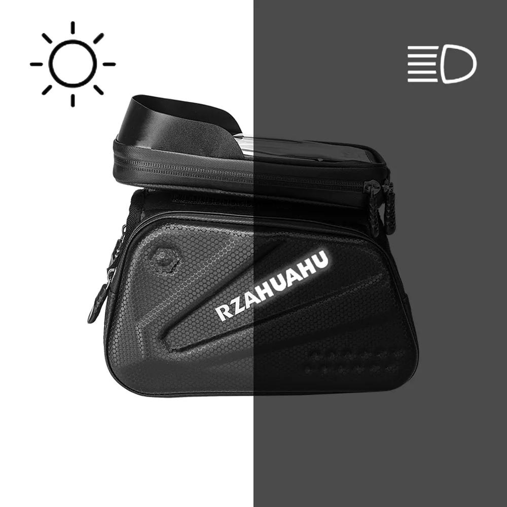 Wasserdichte EVA Hartschalen-Fahrrad-Oberrohrtasche, Fahrrad-Handyhülle mit Touchscreen und reflektierendem Streifen für MTB & Rennräder