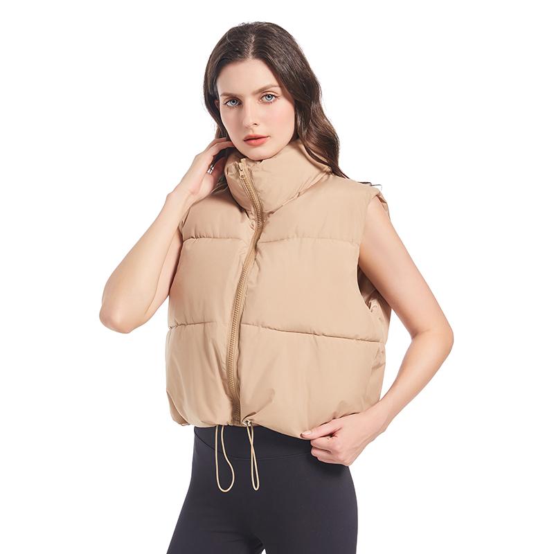 Solid Stand Collar Short Autumn Winter Jacket Coat Parka Vest Women M-XL