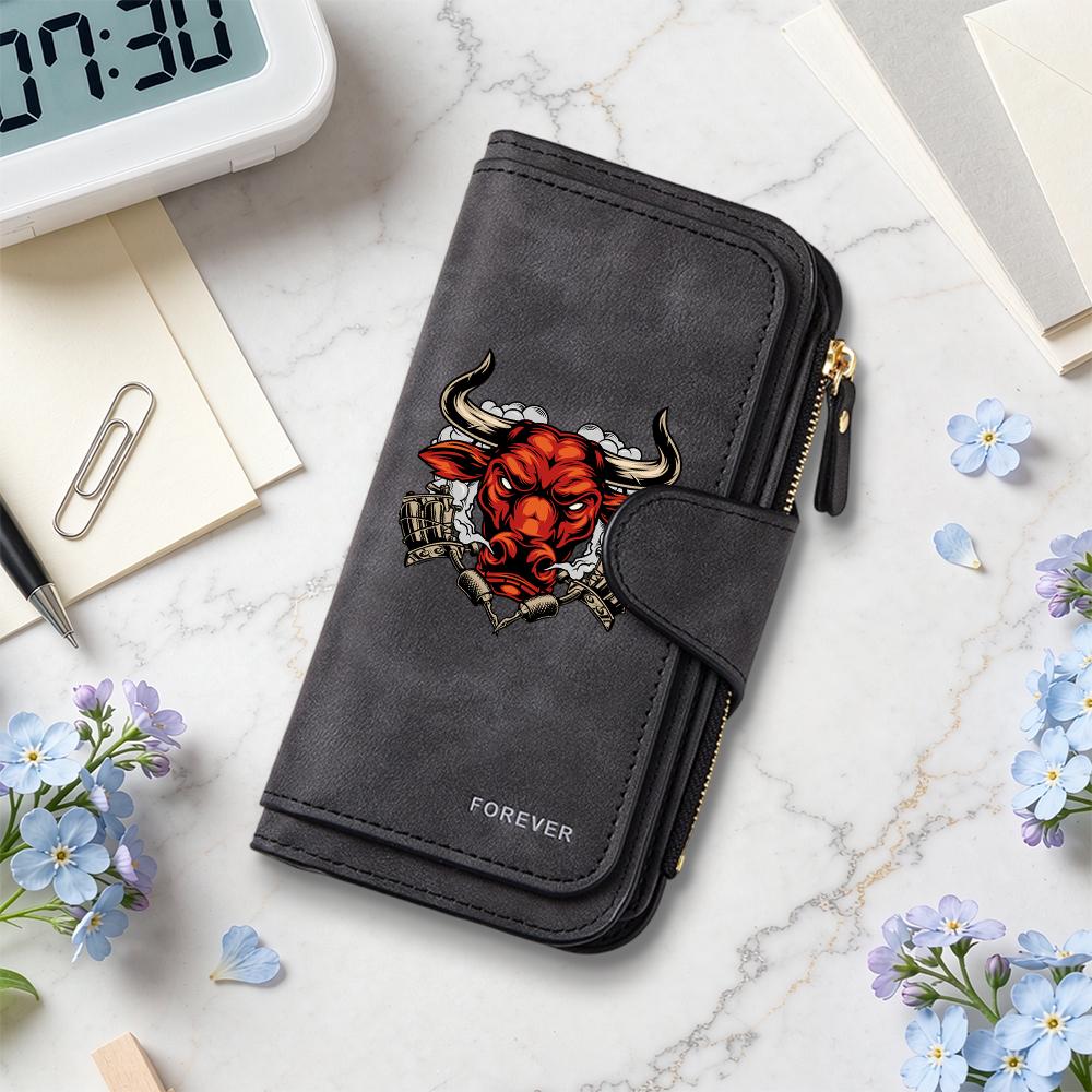 Stylish Bull Pattern Long Wallet Forever Design Portable Functional Purse for Daily Use