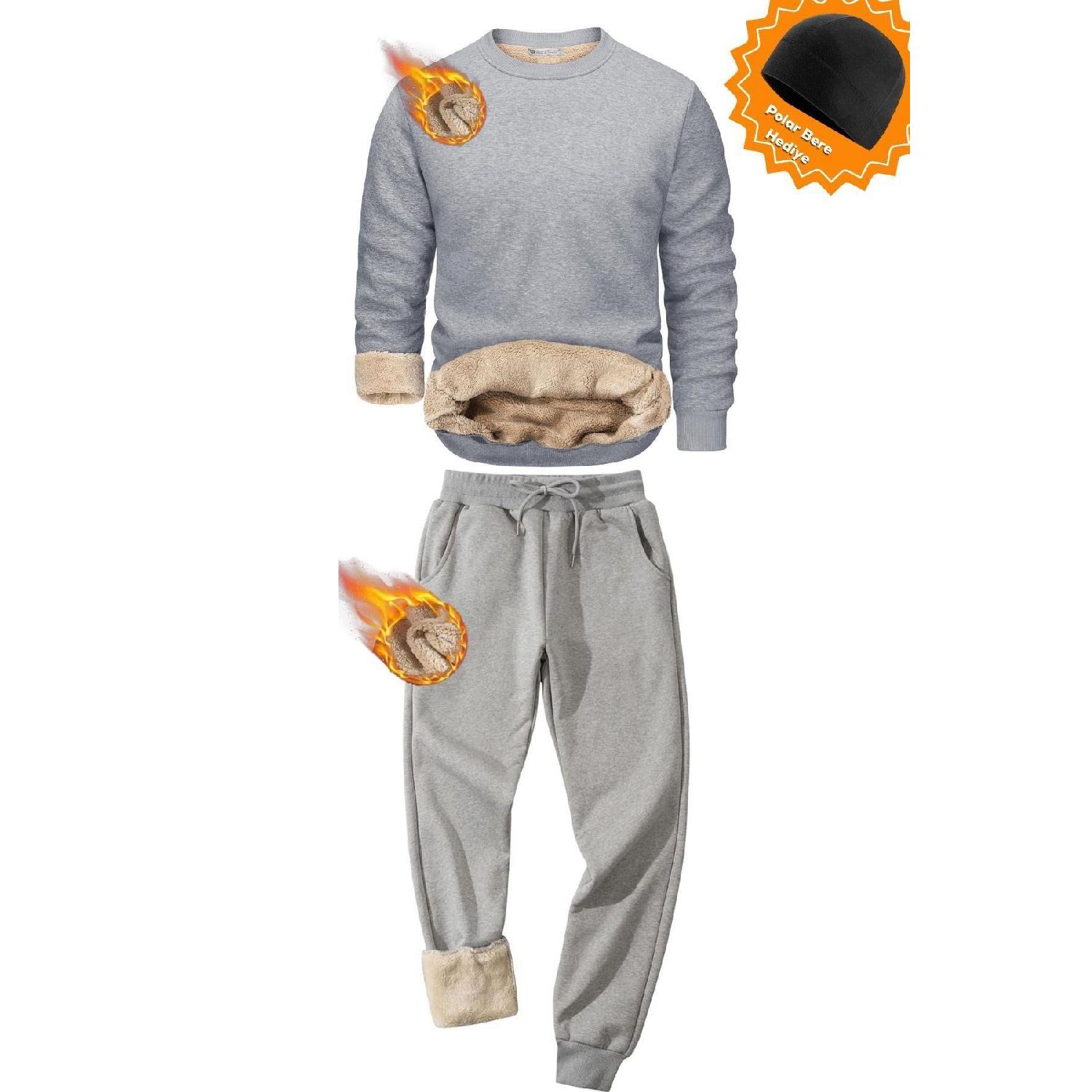 

Мужской ультратермальный спортивный костюм с облегающими штанинами и подкладкой из шерпы с круглым вырезом S