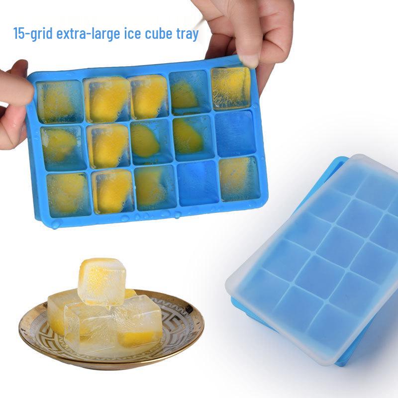 15-Cavity 3D Square Silicone Ice Cube Mold with Lid