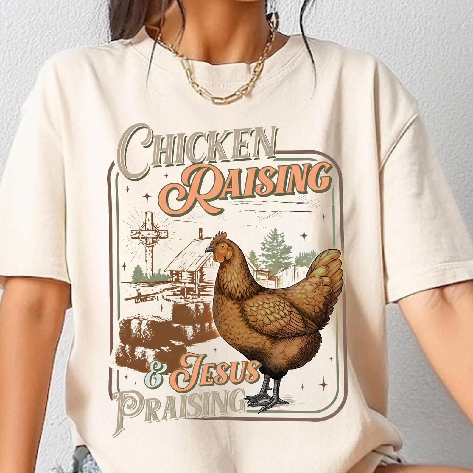 Christian Farm Life Shirt, Chicken Raising And Jesus Shirt, Vintage Jesus Praising Shirt, Chicken Whisperer, Christian Homestead Shirt S