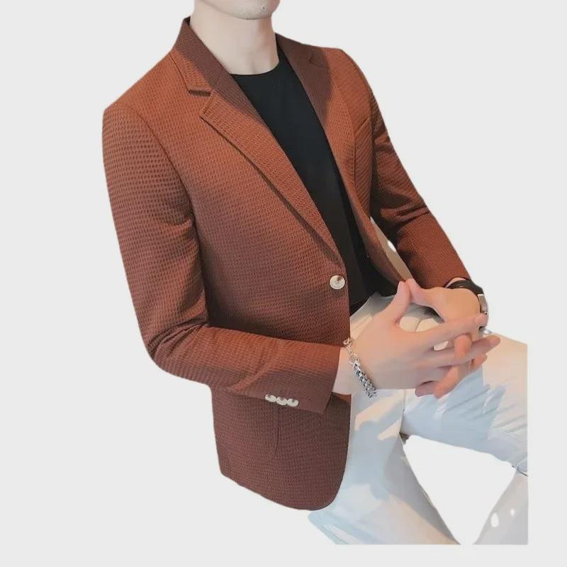 Men's Korean-Style Casual Suits: Trendy, Solid Color Jackets for Autumn/Winter - Versatile, Comfortable, and Stylish.