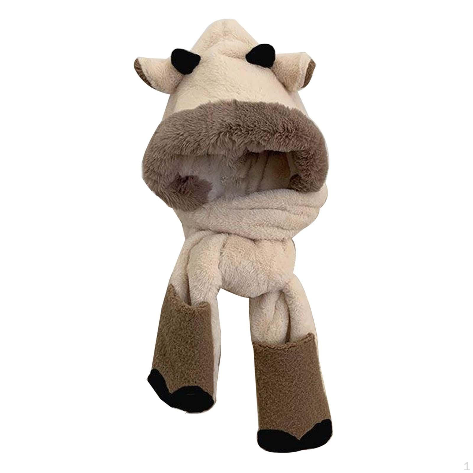 

Милый комплект из шапки с ушками из рогов и перчаток, шарфа, женский плюшевый зимний теплый новинка для девочек с капюшоном бежевый