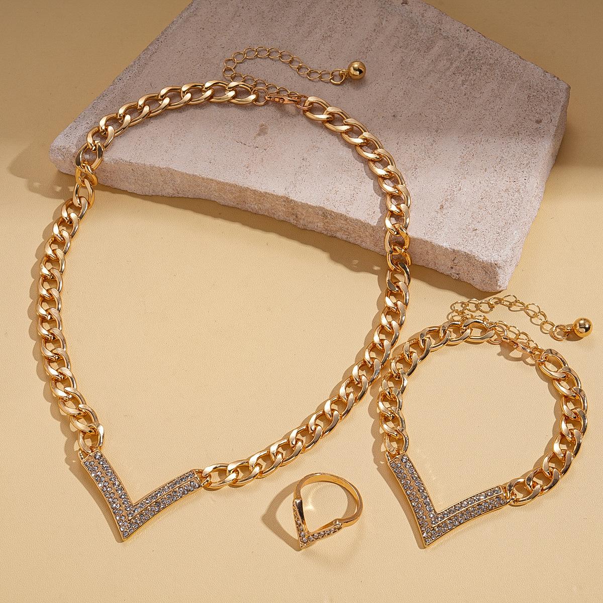 Three-piece diamond chain V-shaped adjustable bracelet necklace item