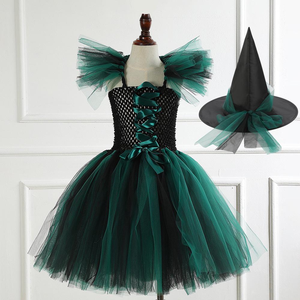 Tutu Dress Witch Costume Set for Kids with Hat and Broom - Halloween and Cosplay Outfit