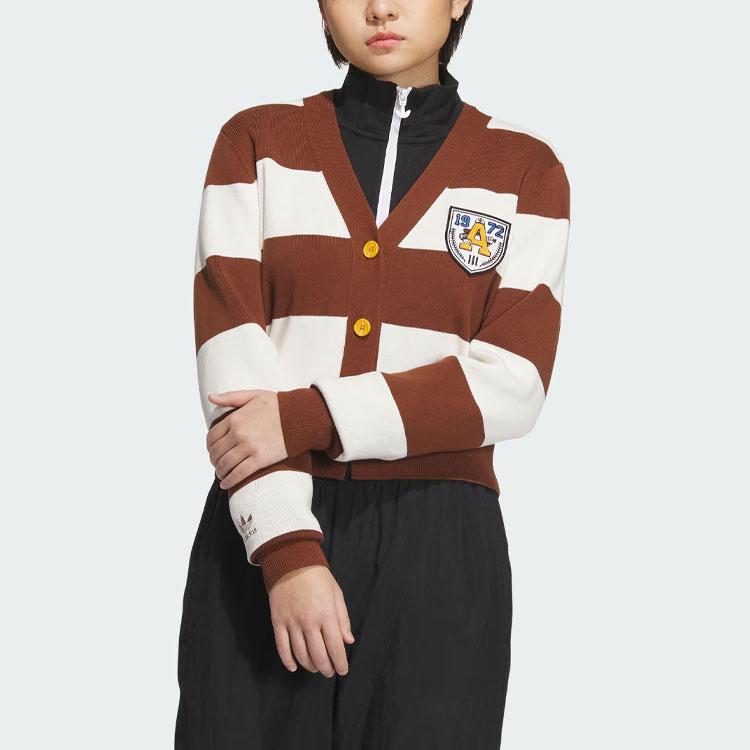 Adidas Original Clover Sportswear Strickjacke mit gestreiftem Colorblock, einreihig, langärmlig, Damenoberteile, Braun IN1070