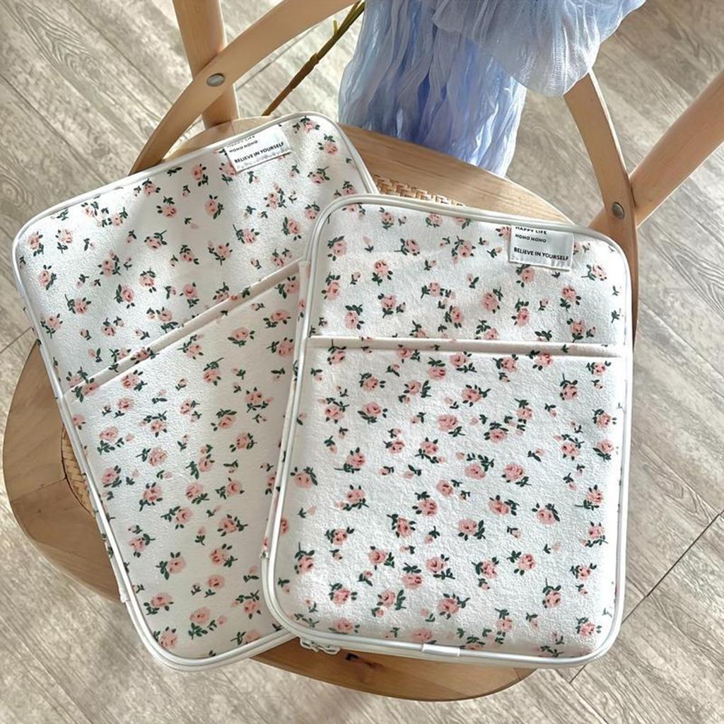 Women Floral Puffy Laptop Sleeve Laptop Bag Cover Computer Protective Sleeve for MacBook Ipad