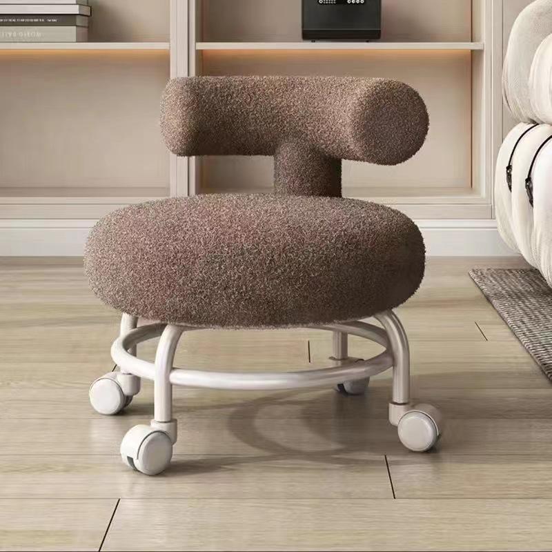 Cream Style Dormitory Villa Makeup Ottomans American Household Bedroom Shoe Stools Hotel Simple Study Back Chairs with Wheels