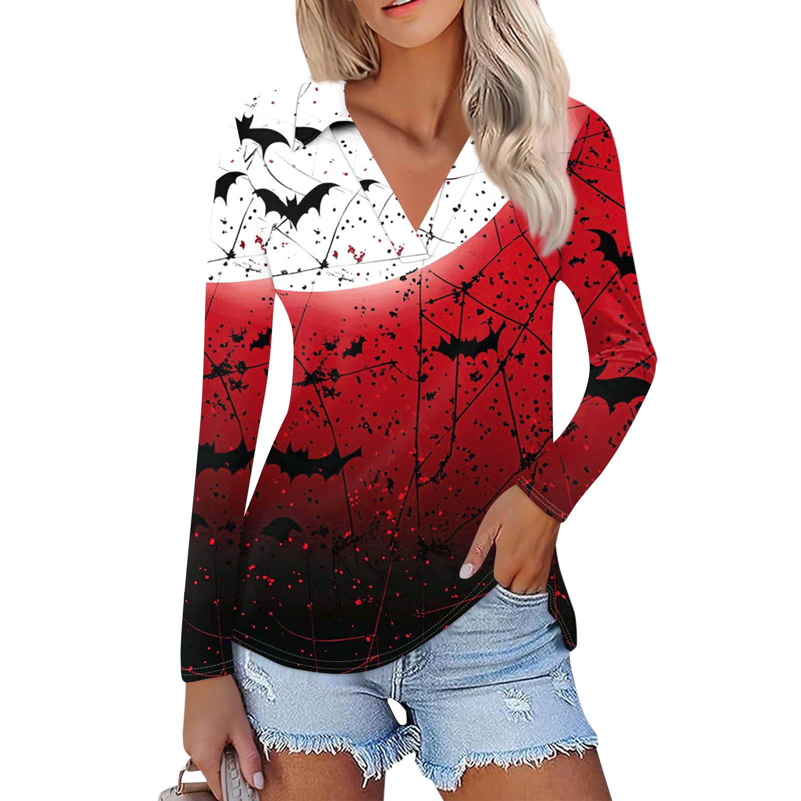 

Женская летняя модная повседневная рубашка с v-образным вырезом и длинным рукавом с принтом, топ XL