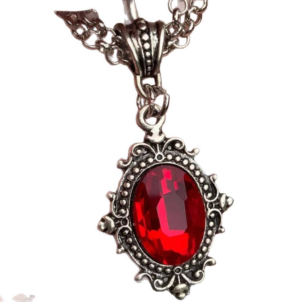 Collana Cristallo Gotica da Vampiro con Doppia Catena Argentata per Donne Accessorio di Halloween