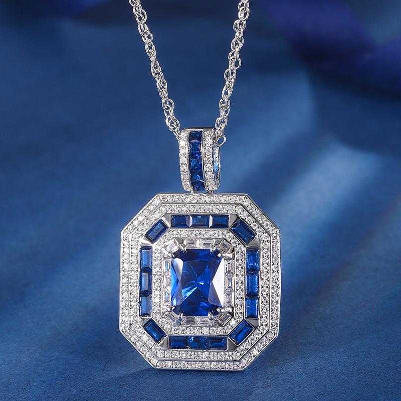 Jewelry Copper Bottom Gold-Plated Simulation Red Corundum Blue Spinel Square Wrist Women'S Set Main Stone 8 * 10