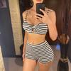 Svartvitrandig Högmidjad Bikini Dam Badkläder Dam Badkläder Tvådelad Bikiniset Shorts Baddräkt Badkläder Swim V6626
