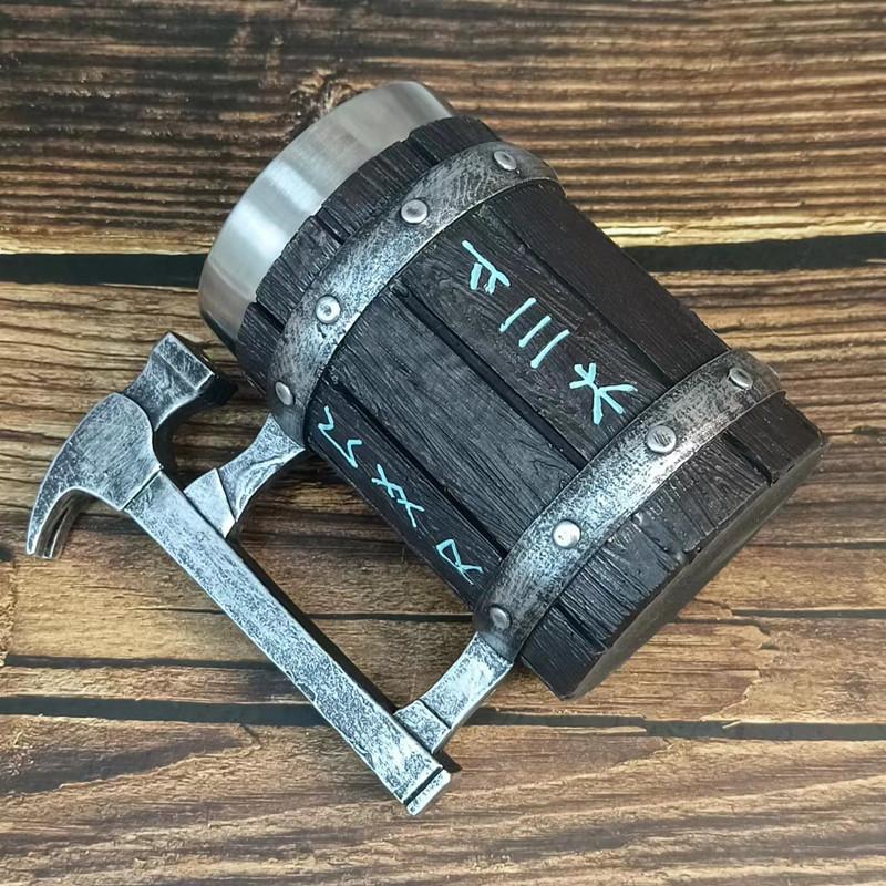 

Вінтажна дубова бочка Пивний кухоль Viking з вкладишем із нержавіючої сталі Чашка для кави Чашка для чаю Кружка великої ємності Паб Бар Подарунок для вечірки 501-600ml