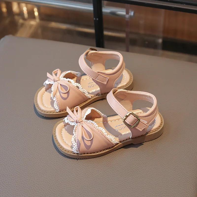 Sandalias de Princesa con Lazo de Encaje Lindas para Niñas Nuevas para Niños Pequeños Zapatos de Playa de Verano con Suela Blanda Talla 22-31