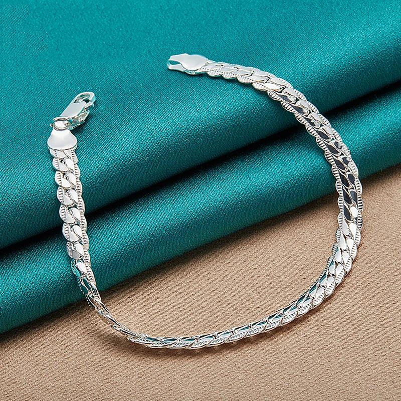 Fashion 925 Silver Bracelet 6mm 18/19/20cm Flat Side Chain Lobster Clasp For Woman Man Wedding Engagement Jewelry Gift