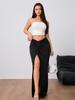 Elegant High-Waisted Midi Skirt with Slit - Women's Fall/Winter 2024 Collection