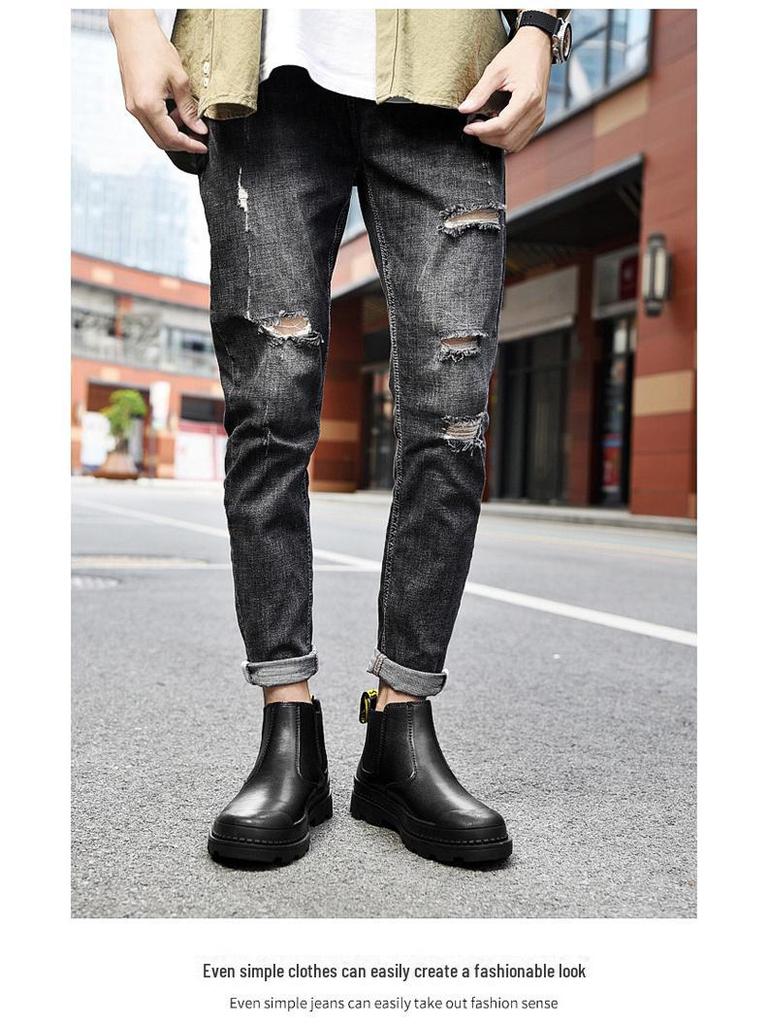 Men's Plus Size Chelsea Martin Boots: High-Top Leather Short Boots with Velvet Lining for Outdoor Wear.