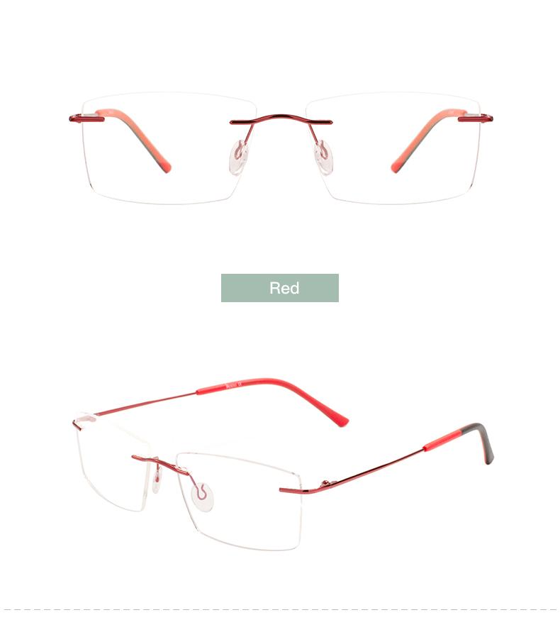 

Colorful Lightweight Superfine Metal Men Women Rectangle Fashion Rimless Spectacles Frame For Optical Prescription Lenses красный