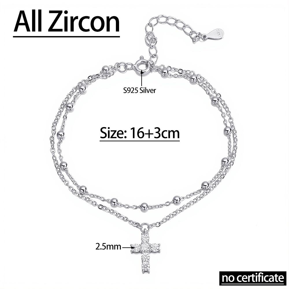 

Serenity 2.5mm All Moissanite Cross Bracelet for Women Girl Gift S925 Silver Double Layer Hand Chain Plated 18K Jewelry 19cm