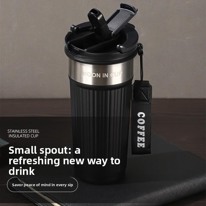 Modern Double Wall Insulated Coffee Mug With Straws For Home Office Use